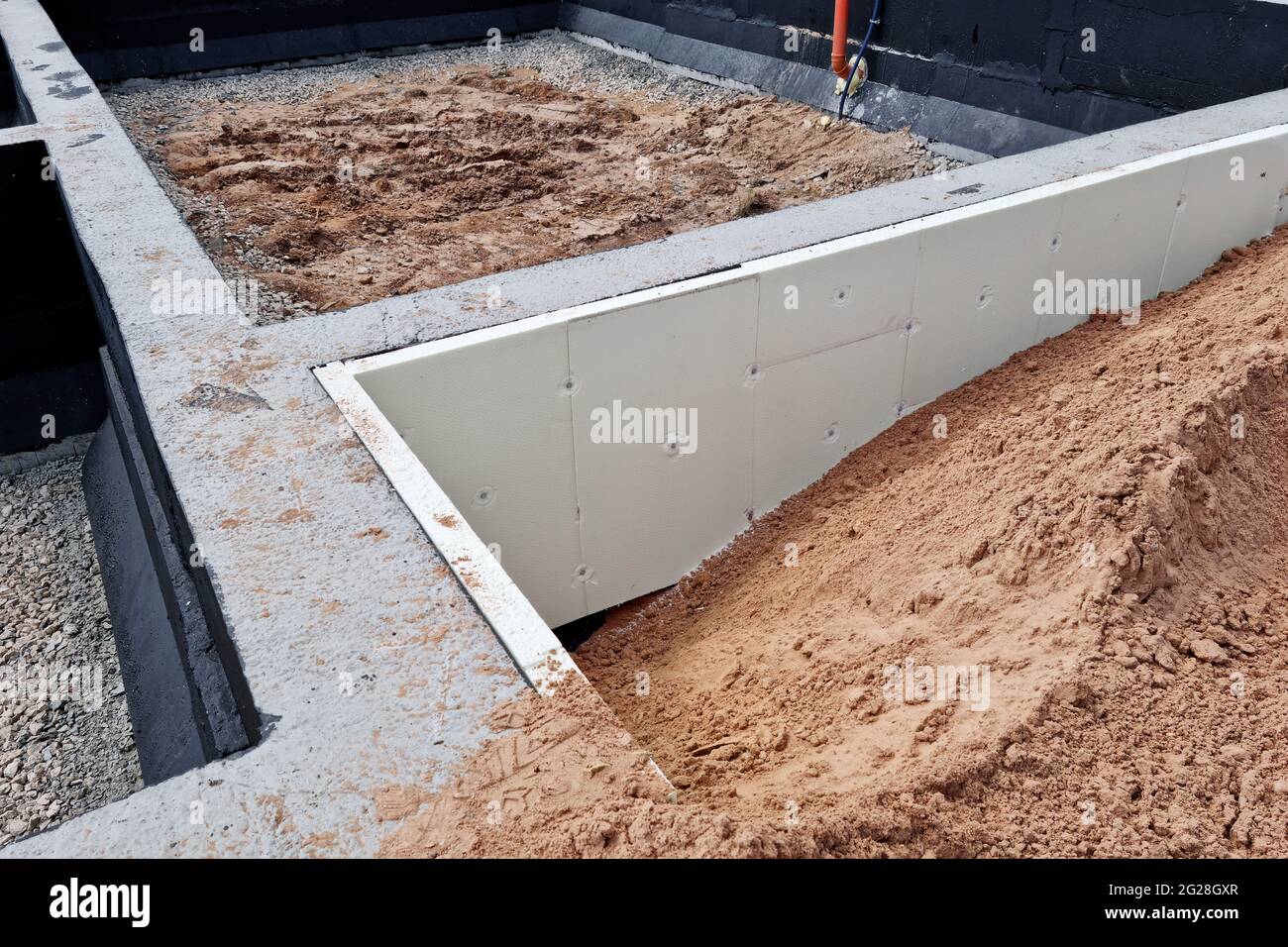house foundation construction and insulation with styrofoam Stock Photo