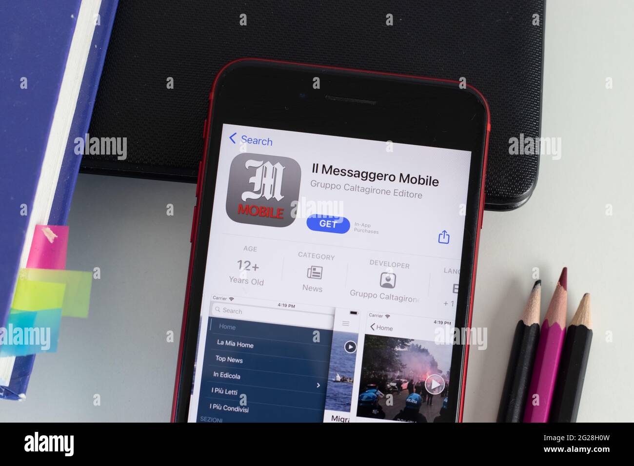 New York, USA - 1 June 2021: Il Messaggero Mobile mobile app logo on phone screen, close-up icon, Illustrative Editorial Stock Photo
