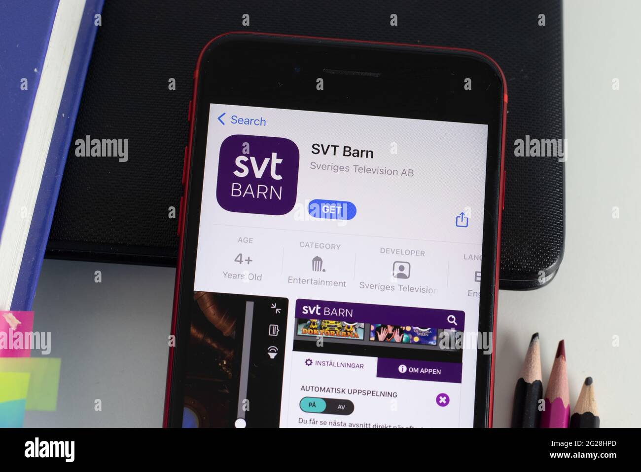 New York, USA - 1 June 2021: SVT Barn mobile app logo on phone screen, close-up icon, Illustrative Editorial Stock Photo