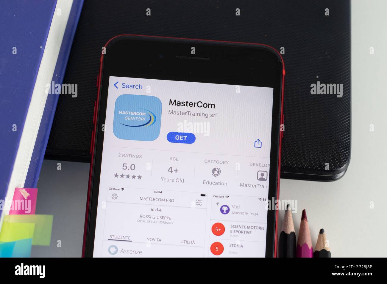 New York, USA - 1 June 2021: MasterCom mobile app logo on phone screen ...
