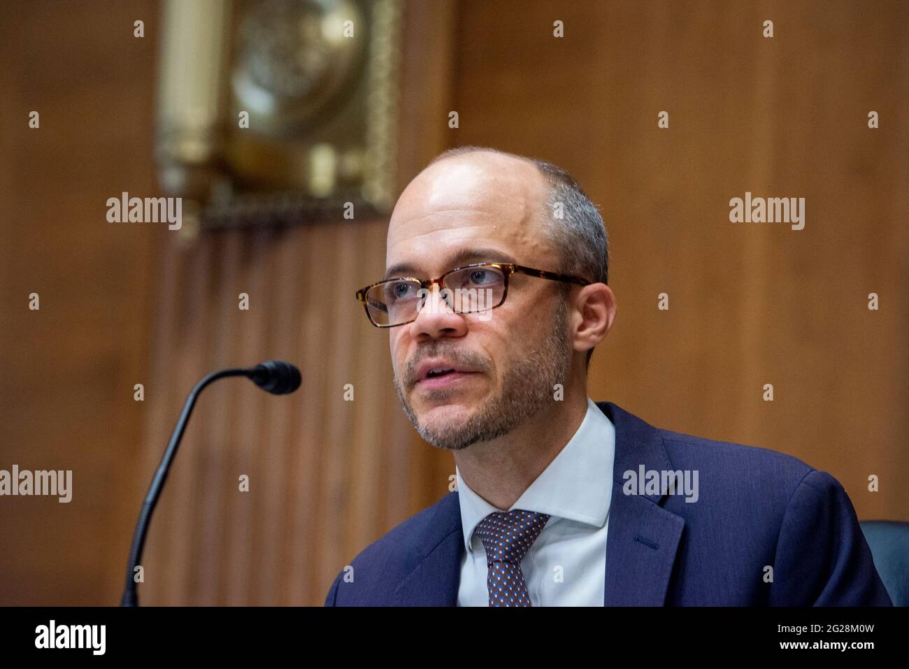 Samuel T. Walsh appears before a Senate Committee on Energy and Natural Resources hearing for his nomination to be General Counsel, Department of Energy, in the Dirksen Senate Office Building in Washington, DC, Tuesday, June 8, 2021. Credit: Rod Lamkey / CNP/Sipa USA Stock Photo