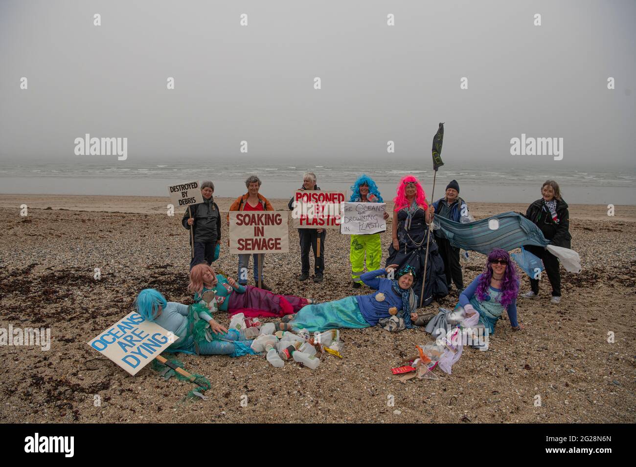 Marazion, Cornwall, 09/06/2021,  free of avoidable, excessive and single use plastic.,plastic pollution protest at Marazion Cornwall, save the ocean,ocean are diyng , Credit: kathleen white/Alamy Live News Stock Photo