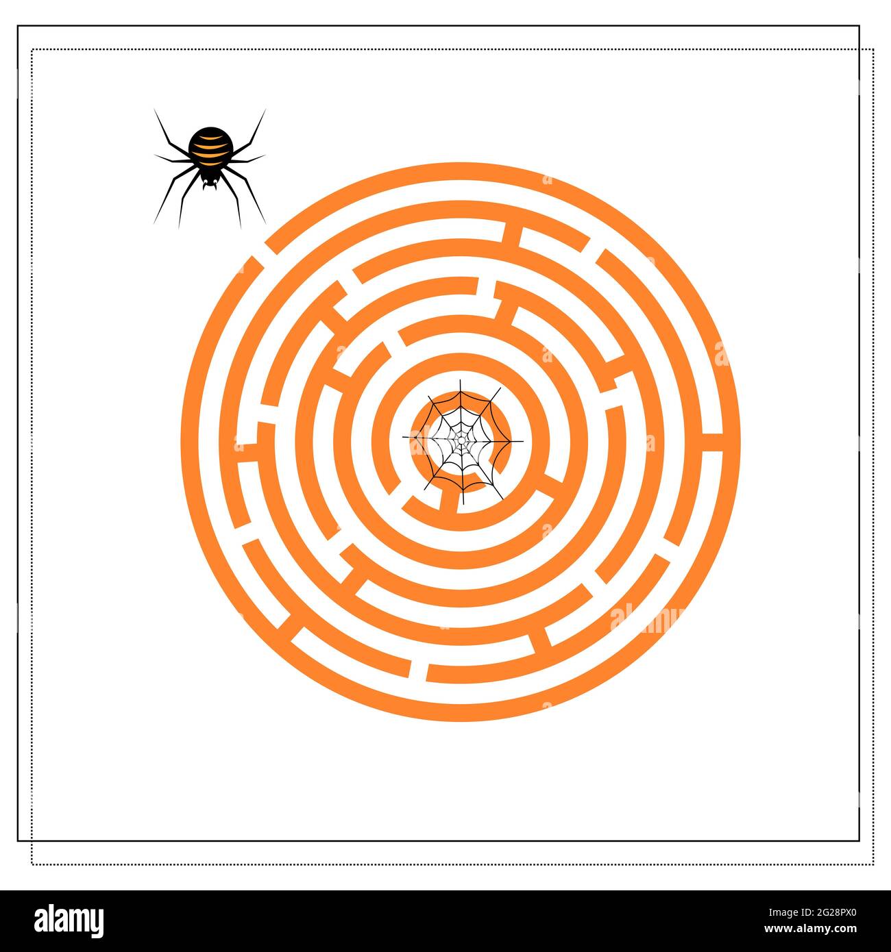 game for kids go through the maze, spider and spider web, halloween. vector isolated on white background. Stock Vector