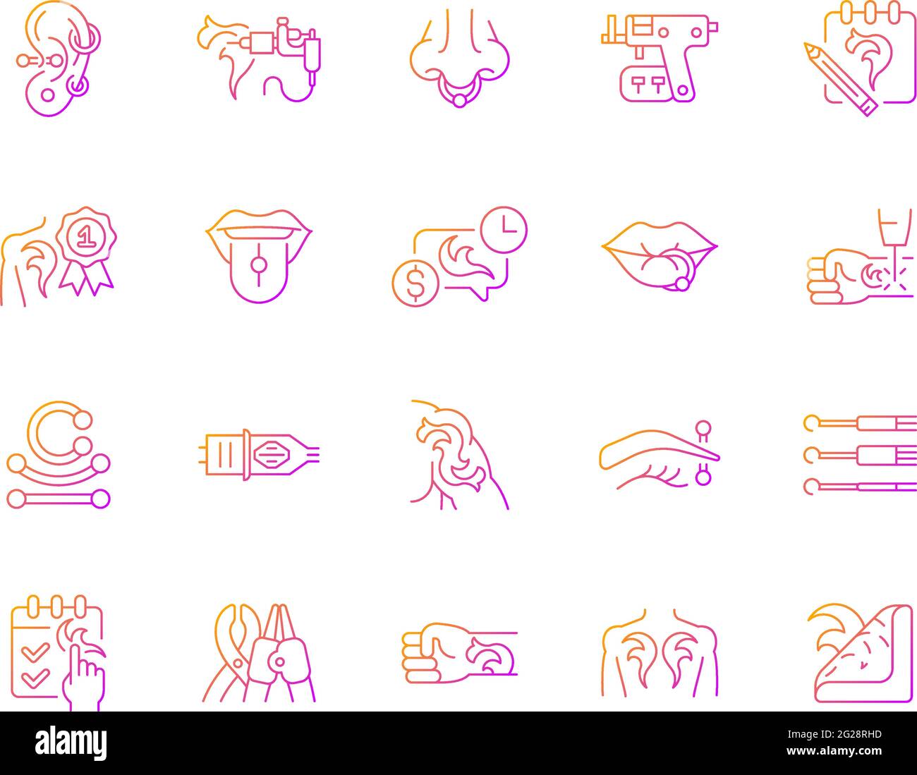 Tattoo and piercing gradient linear vector icons set Stock Vector