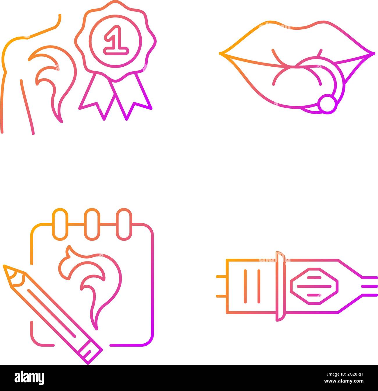 Tattoo and piercing salon gradient linear vector icons set Stock Vector