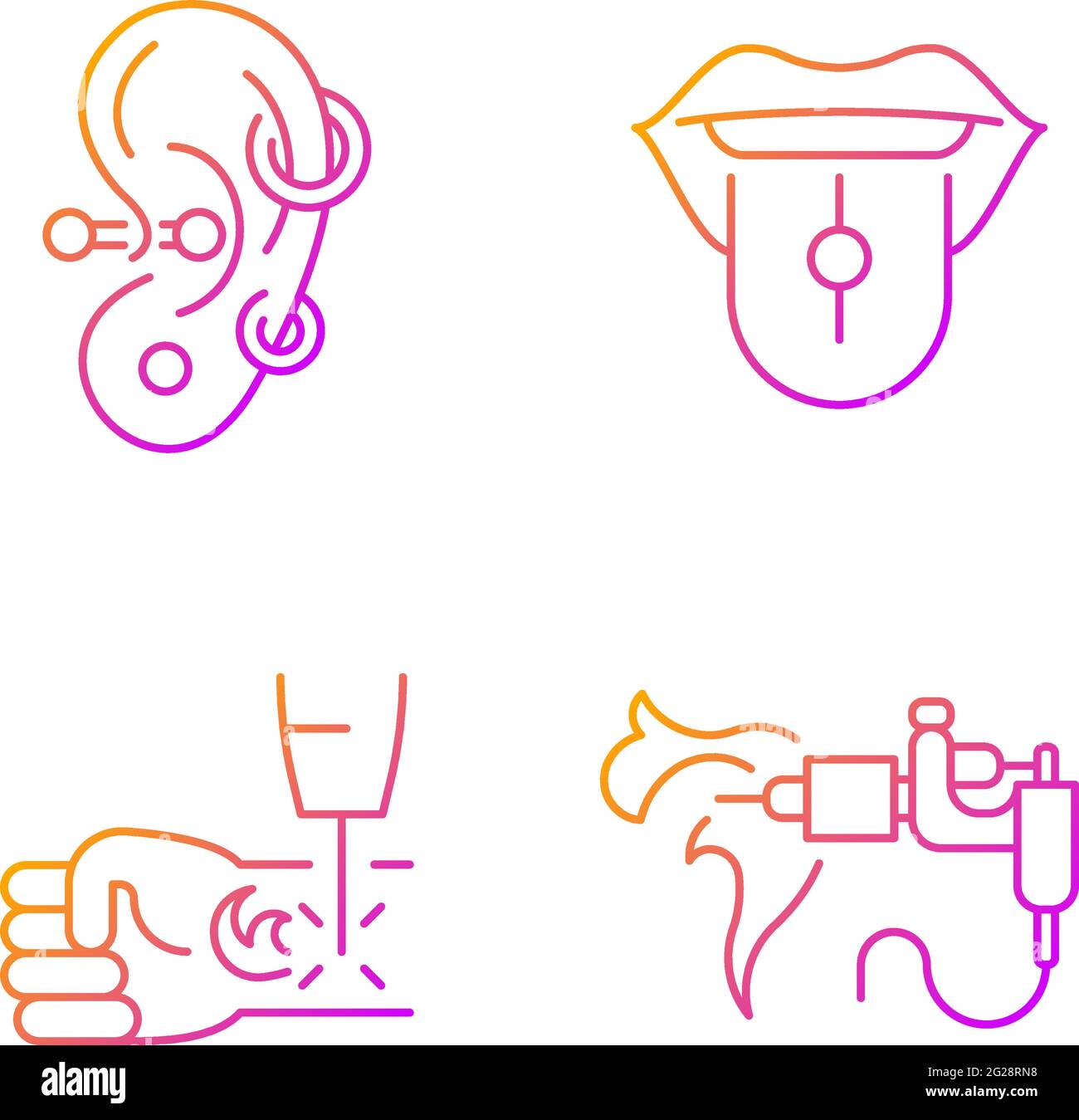 Tattoo and piercing masters gradient linear vector icons set Stock Vector