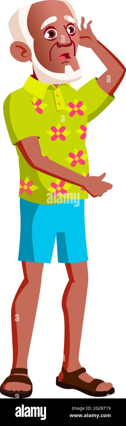 Mature Age Man Looking With Shock At High Sea Wave Cartoon Vector Stock