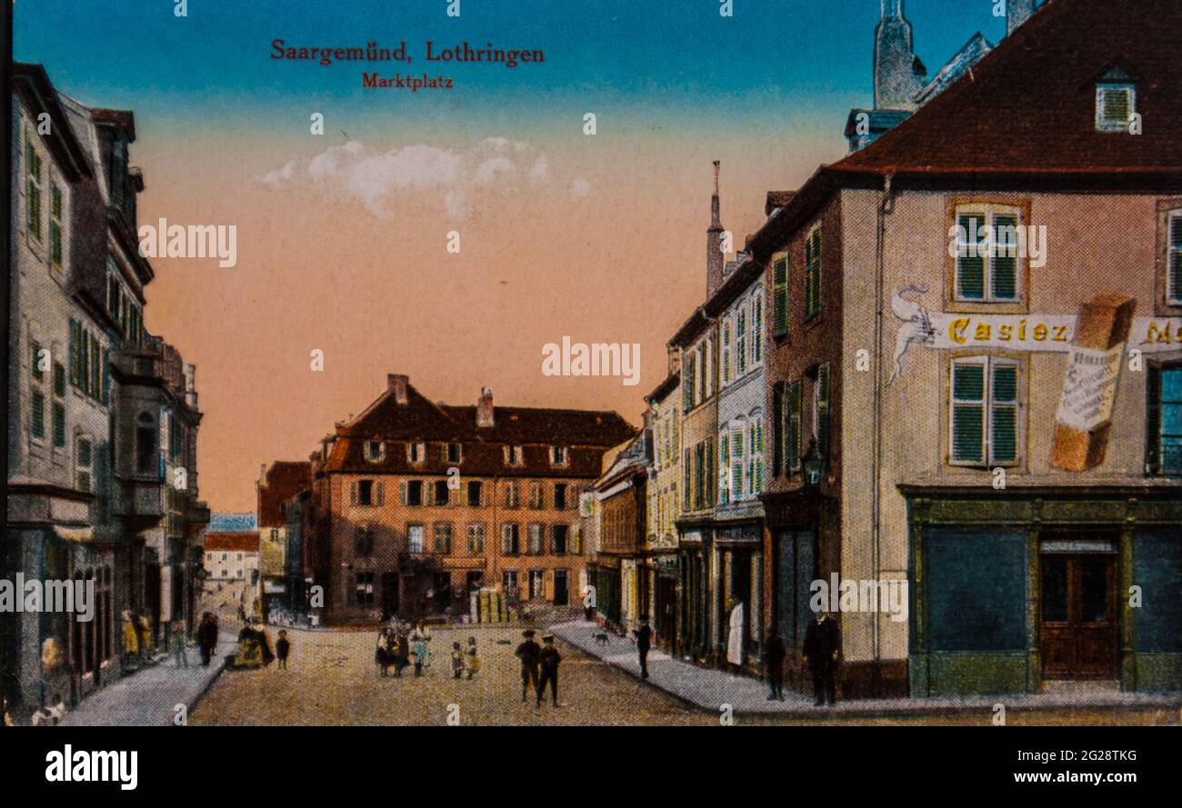 saargenfund,lothringen,marktplatz ,carte postale 1900 Stock Photo