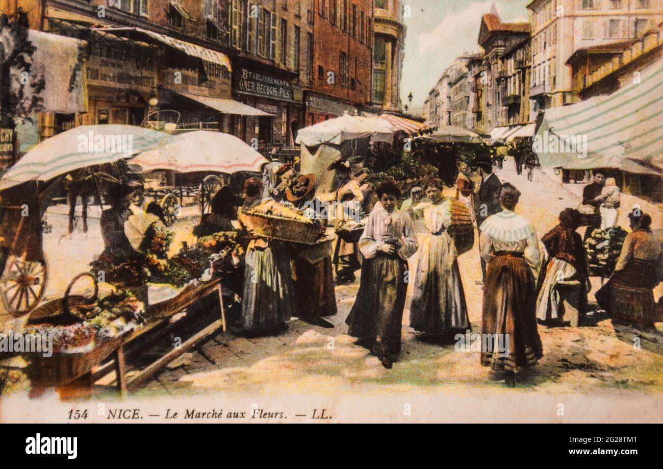 Nice Le Marche Aux Fleurs Carte Postale 1900 Stock Photo Alamy