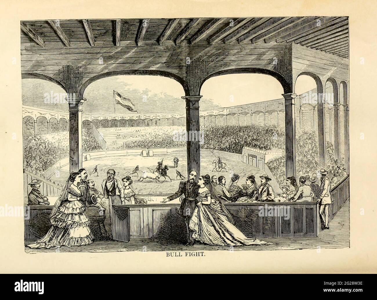 Bull Fight from the book Sights and sensations in Europe : sketches of travel and adventure in England, Ireland, France, Spain, Portugal, Germany, Switzerland, Italy, Austria, Poland, Hungary, Holland, and Belgium : with an account of the places and persons prominent in the Franco-German war by Browne, Junius Henri, 1833-1902 Published by Hartford, Conn. : American Pub. Co. ; San Francisco, in 1871 Stock Photo