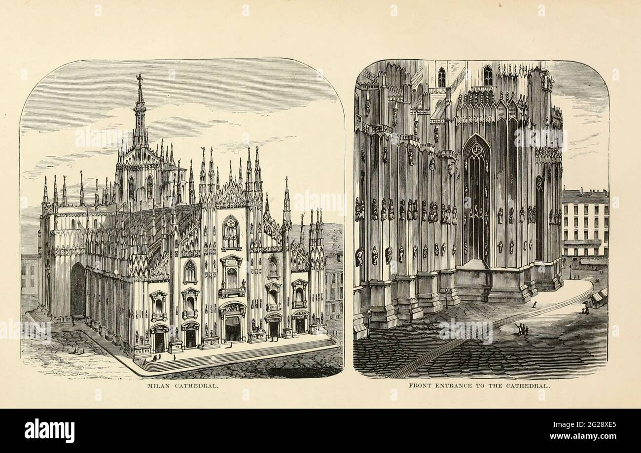 Milan Cathedral from the book Sights and sensations in Europe : sketches of travel and adventure in England, Ireland, France, Spain, Portugal, Germany, Switzerland, Italy, Austria, Poland, Hungary, Holland, and Belgium : with an account of the places and persons prominent in the Franco-German war by Browne, Junius Henri, 1833-1902 Published by Hartford, Conn. : American Pub. Co. ; San Francisco, in 1871 Stock Photo