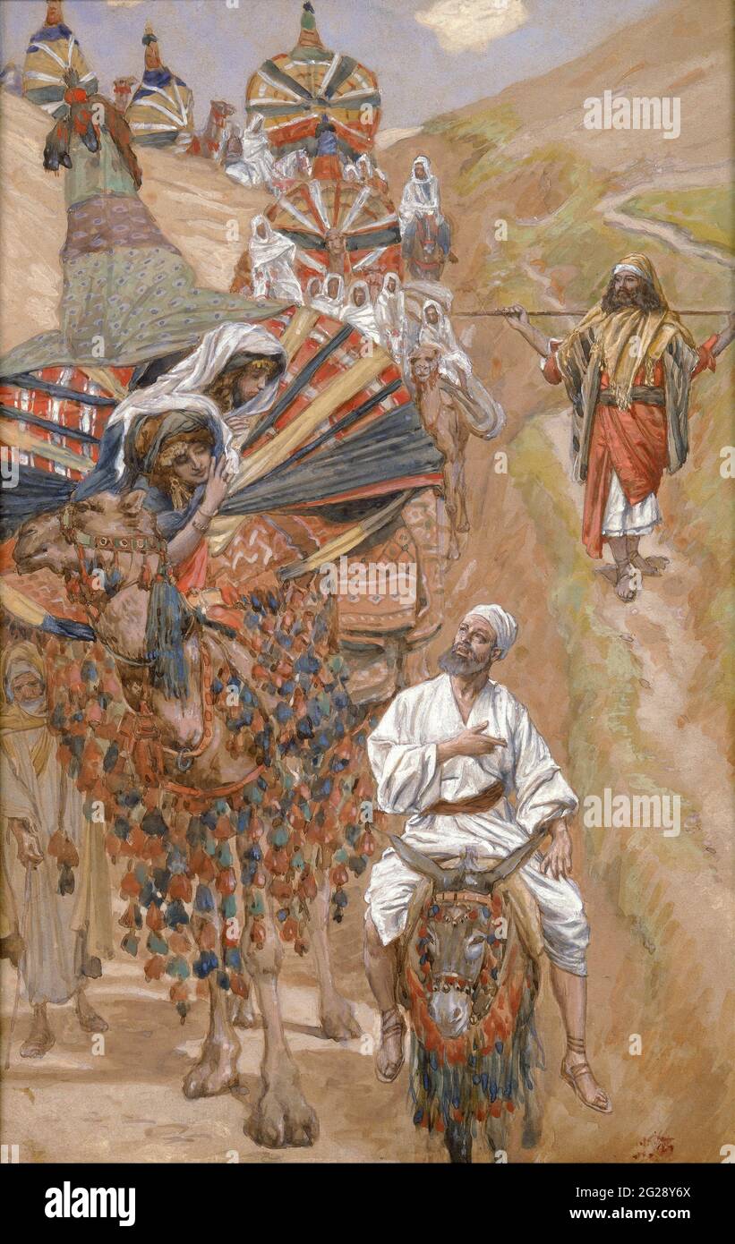 Rebecca Meets Isaac by the Way [book of Genesis], Gouache paint on cardboard by James Tissot  1896-1902 Stock Photo
