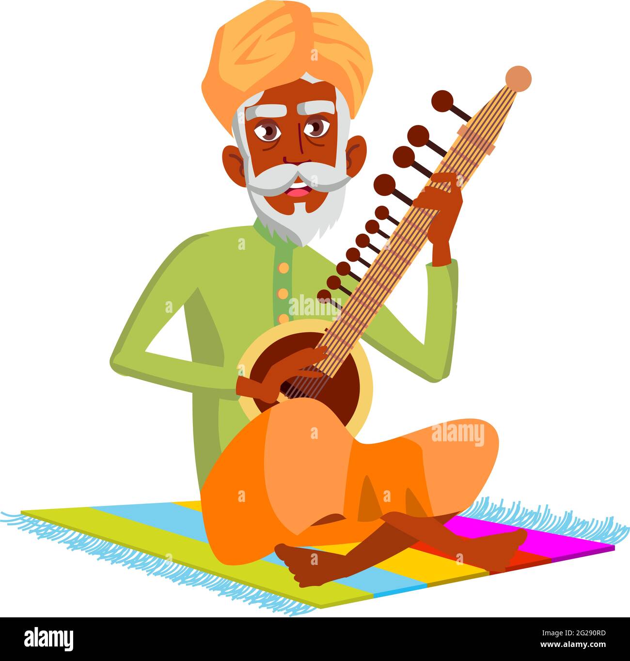 indian man pensioner playing on sitar cartoon vector Stock Vector Image