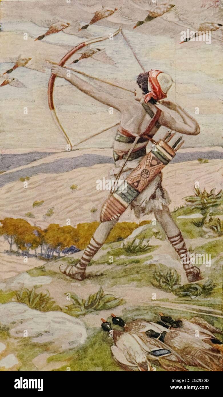 ISHMAEL THE ARCHER. Gen. xxi. 20. “And God was with the lad; and he grew, and dwelt in the wilderness, and became an archer.' From the book ' The Old Testament : three hundred and ninety-six compositions illustrating the Old Testament ' Part I by J. James Tissot Published by M. de Brunoff in Paris, London and New York in 1904 Stock Photo