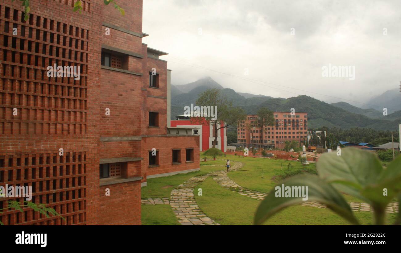 Brick Architecture used for School. View of Markaz Knowledge City from Alif Global School in Wayanad, Kerala, India Stock Photo
