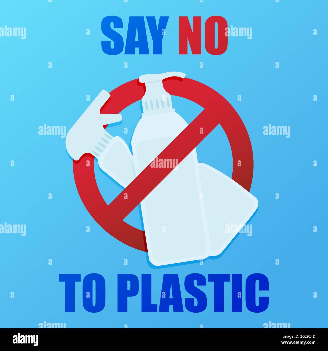 Stop plastic pollution. Save our Earth. A banner with a red prohibition sign crosses out the plastic bottle of detergent. Environmental poster. Stock Vector
