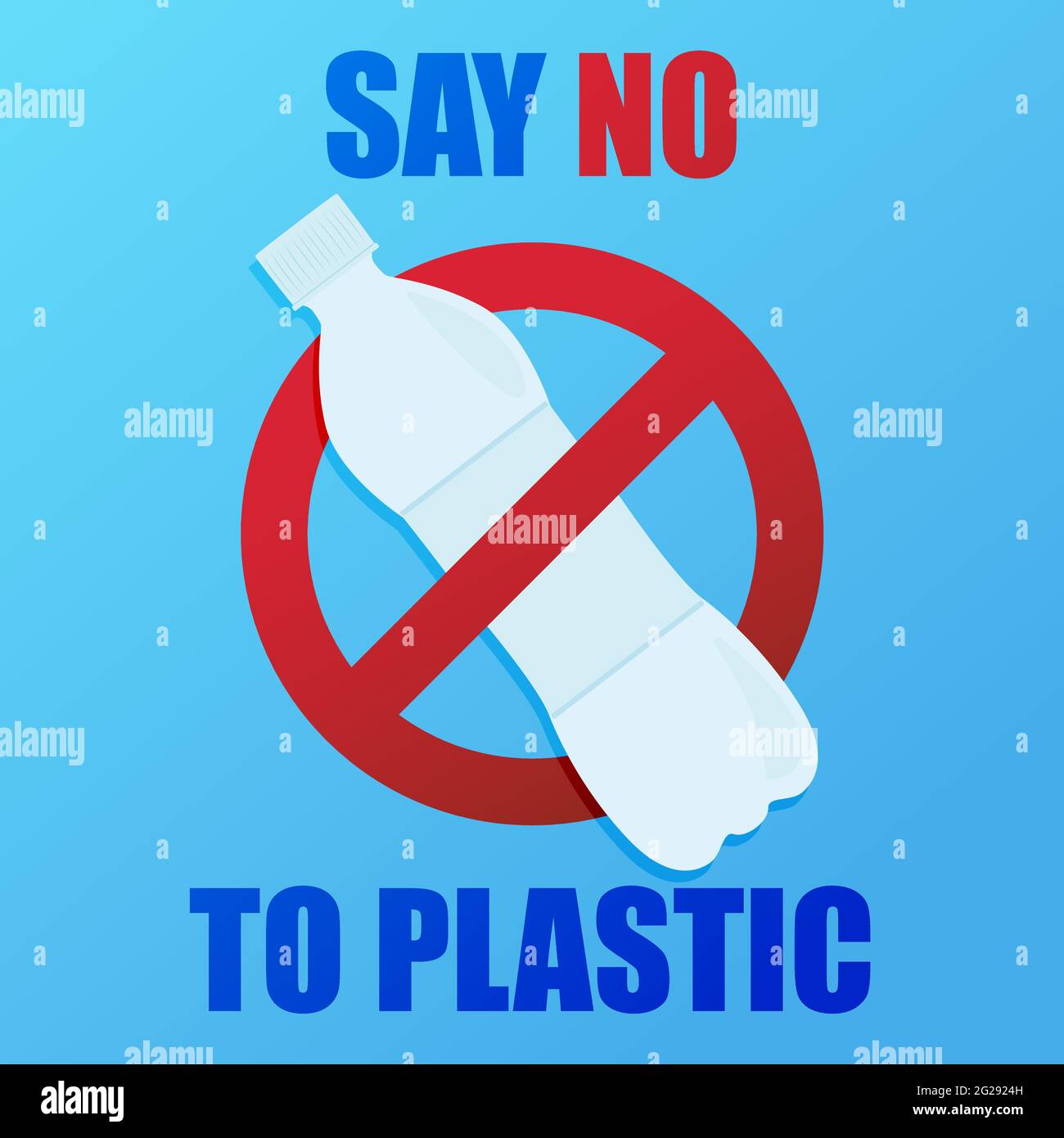 Stop plastic pollution. Save our Earth. A banner with a red prohibition sign crosses out the plastic bottle. Environmental poster. Say no to plastic. Stock Vector