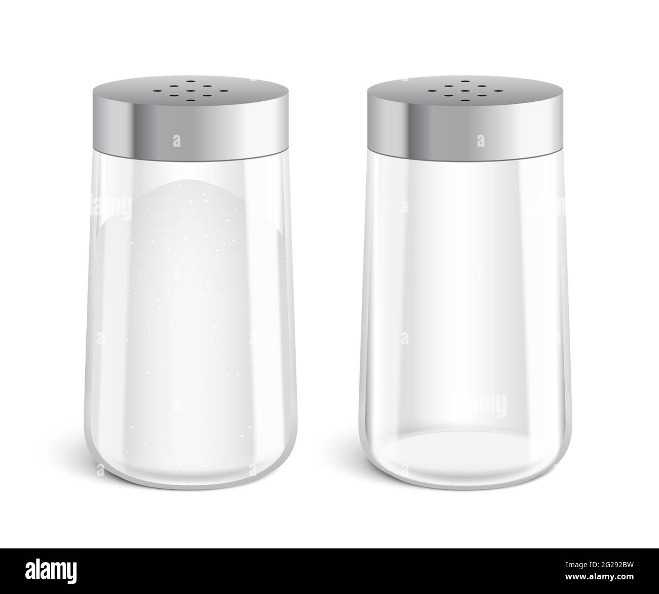 Vector set of filled and empty salt shaker bottles, isolated on a white