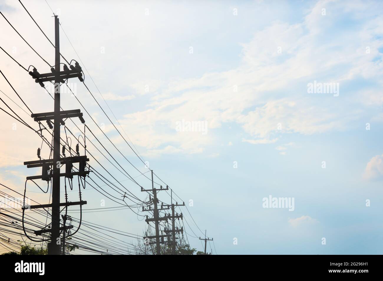 Electric pole connect to the high voltage electric wires Stock Photo Alamy
