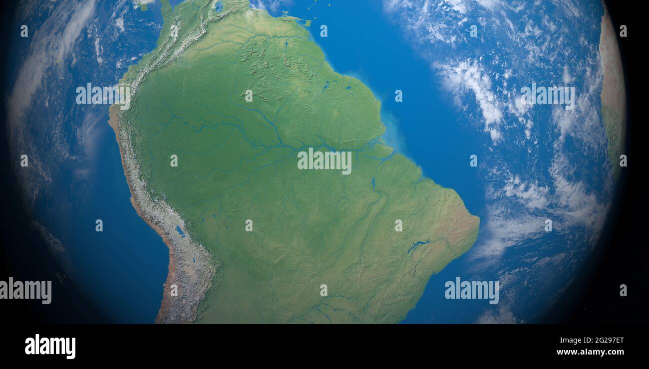 Amazon basin south america map - Amazon River Basin In Planet Earth Aerial View From Outer Space 2G297ET