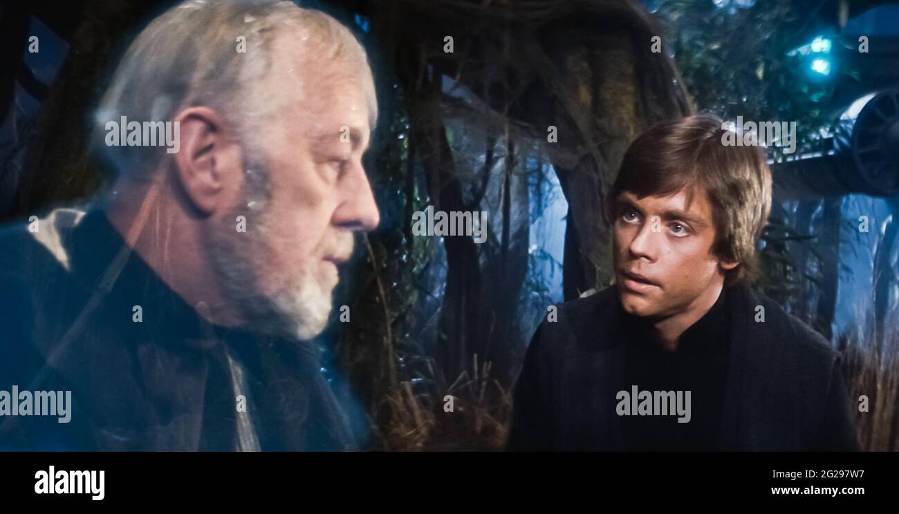 USA. Mark Hamill and Alec Guinness in a scene from the (C)Twentieth Century  Fox film: Star Wars: Return of the Jedi (1983). Plot: After a daring  mission to rescue Han Solo from, image size:1300x744