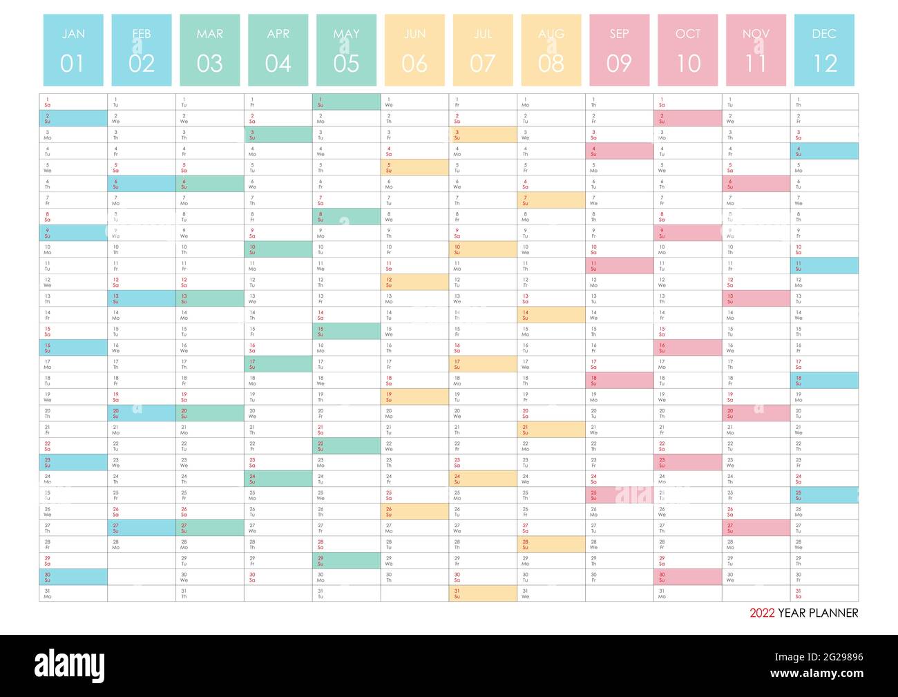 Verdrag Wiskundig diamant Planner calendar for 2022. Wall organizer, yearly planner template. Vector  illustration. Vertical months. One page. Set of 12 months. English language  Stock Vector Image & Art - Alamy