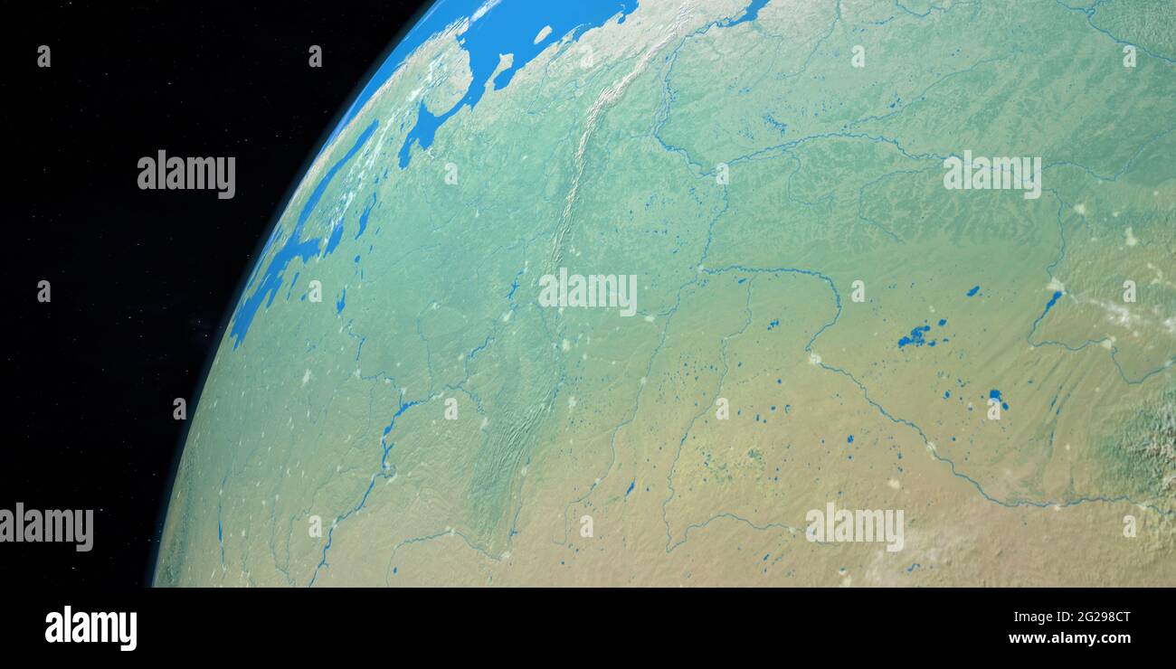 Ural river in planet earth from outer space. 3d render Stock Photo