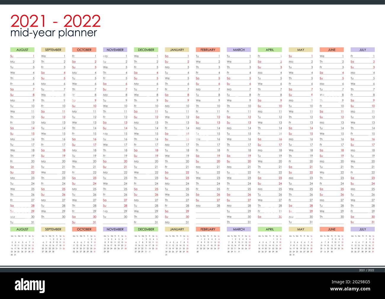 2021 2022 mid year wall planner. Academic year. Perfect for home