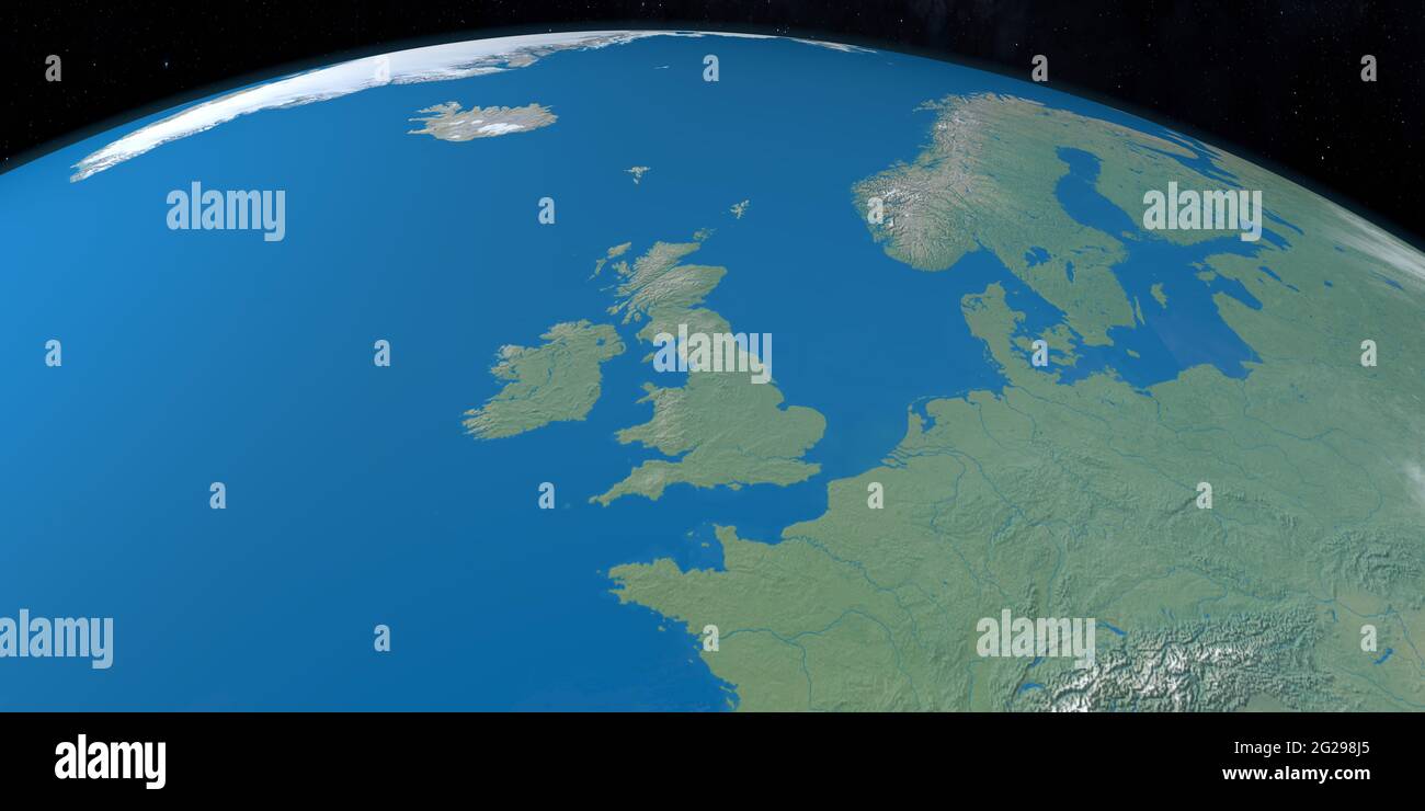 British Islands in earth, aerial view from outer space Stock