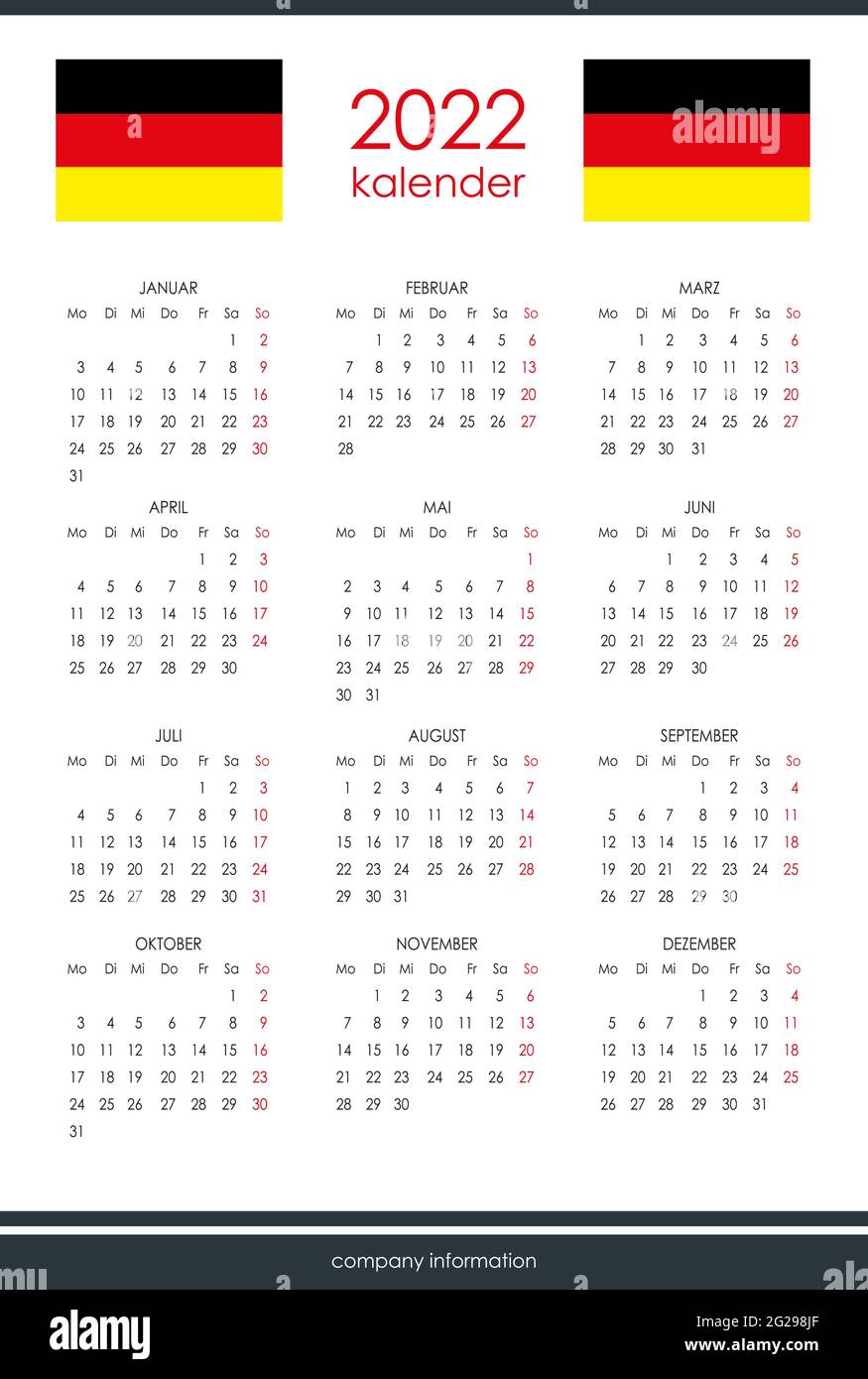 German Calendar 2022 German Calendar For 2022. 12 Months On One Page. Weekend Start From Monday.  Clean And Transparent Style. Monochrome Calendar Layout. Red Sunday Stock  Vector Image & Art - Alamy
