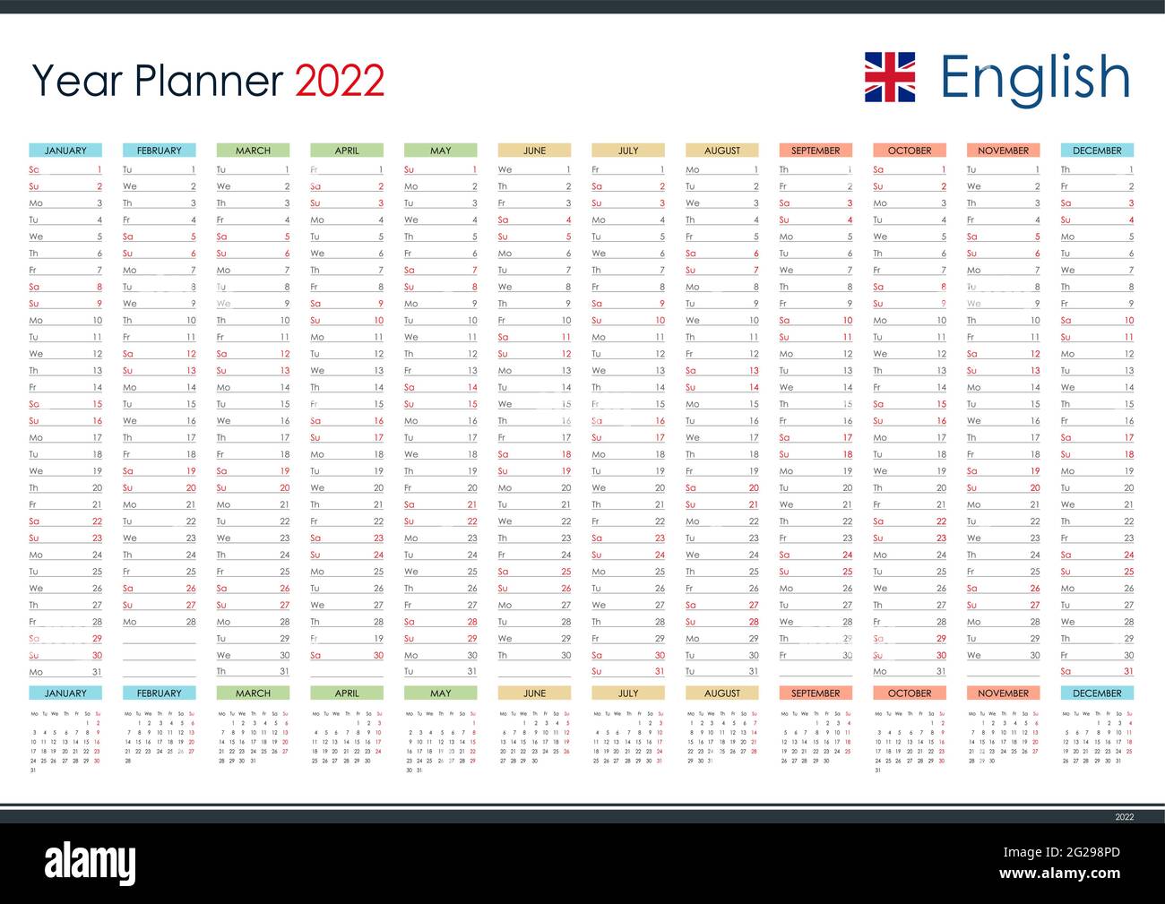 planner calendar for 2022 wall organizer yearly planner template vector illustration vertical months one page set of 12 months stock vector image art alamy