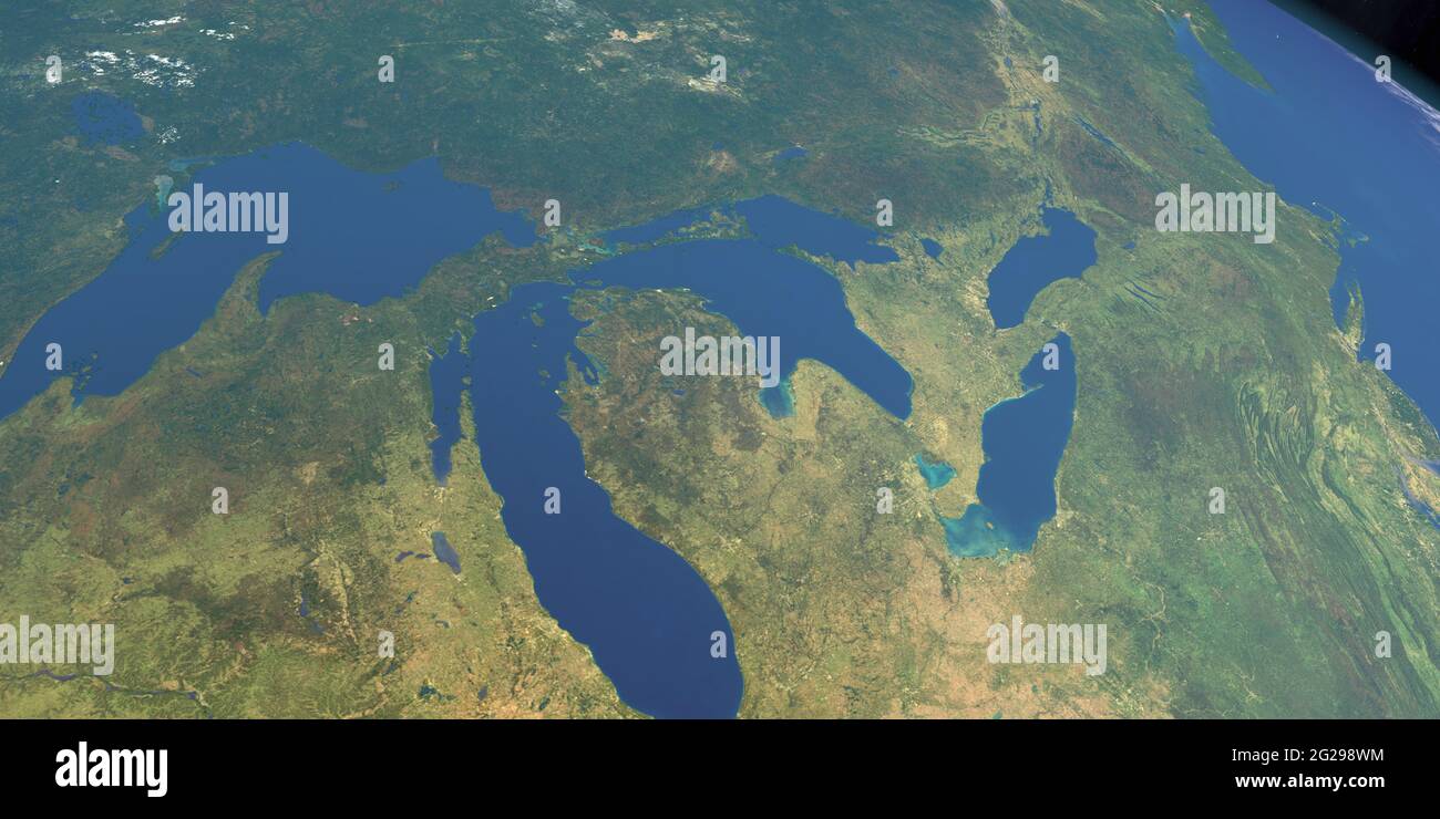 Great lakes in America in planet Earth, aerial view from outer space Stock Photo
