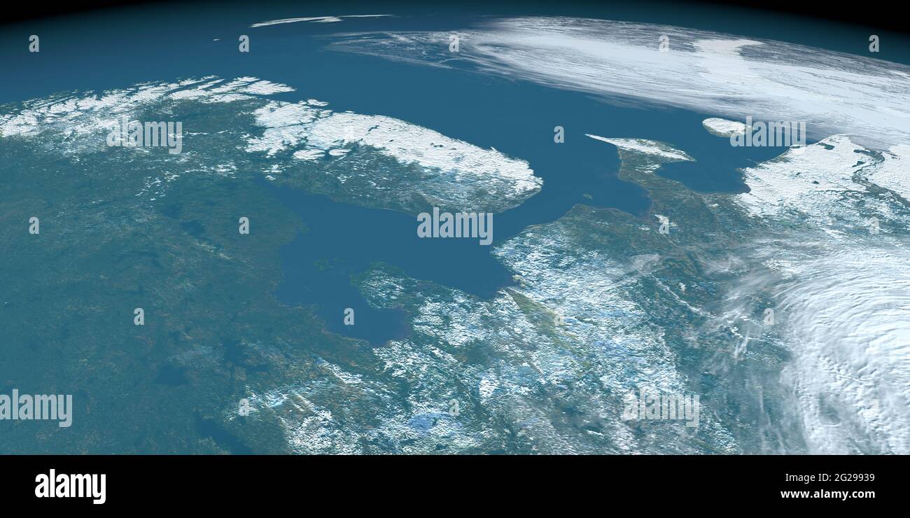 White Sea in planet earth,  aerial view from outer space Stock Photo
