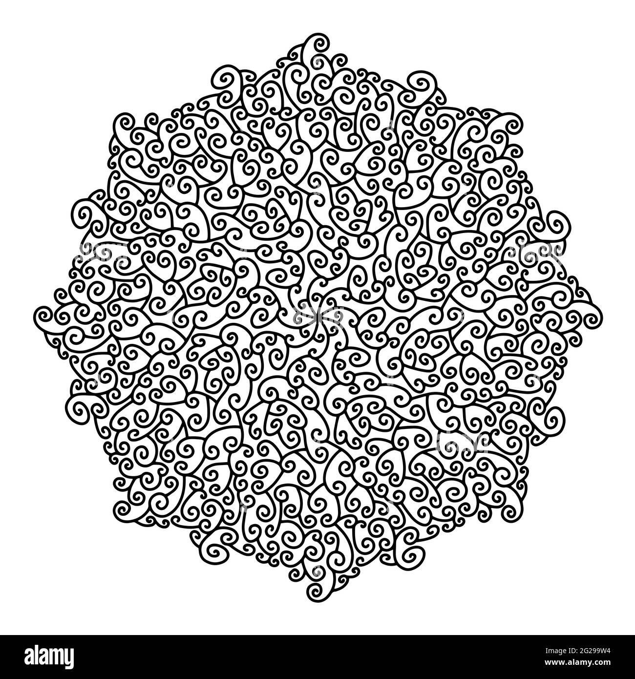 Outline round floral Mandala ornament on white background. Circular spiral pattern for tattoo, wedding decor, henna mehndi, coloring book page, print, Stock Vector