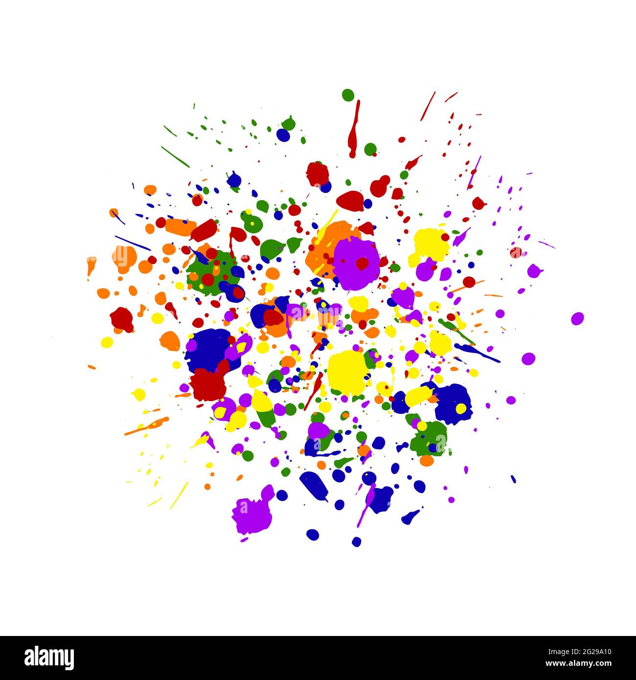 Abstract dot splash. Rainbow messy hand drawn drip points isolated on white background. Brush