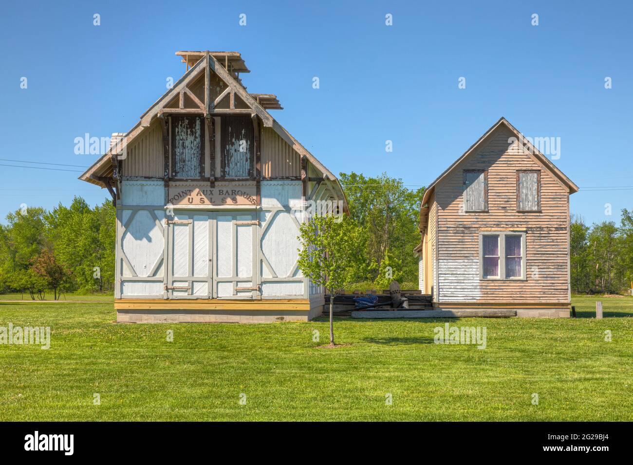 USLSS buildings at lighthouse Point aux Barques Stock Photo