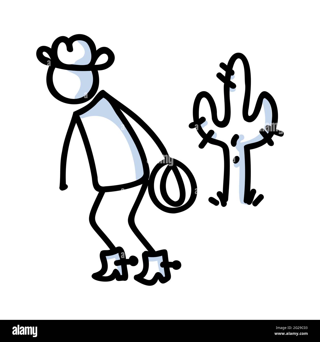 Black and white drawn stick figure of cowboy with lasso clip art. Wild  masculine saguaro cactus for monochrome folk icon sketchnote or illustrated  Stock Vector Image & Art - Alamy