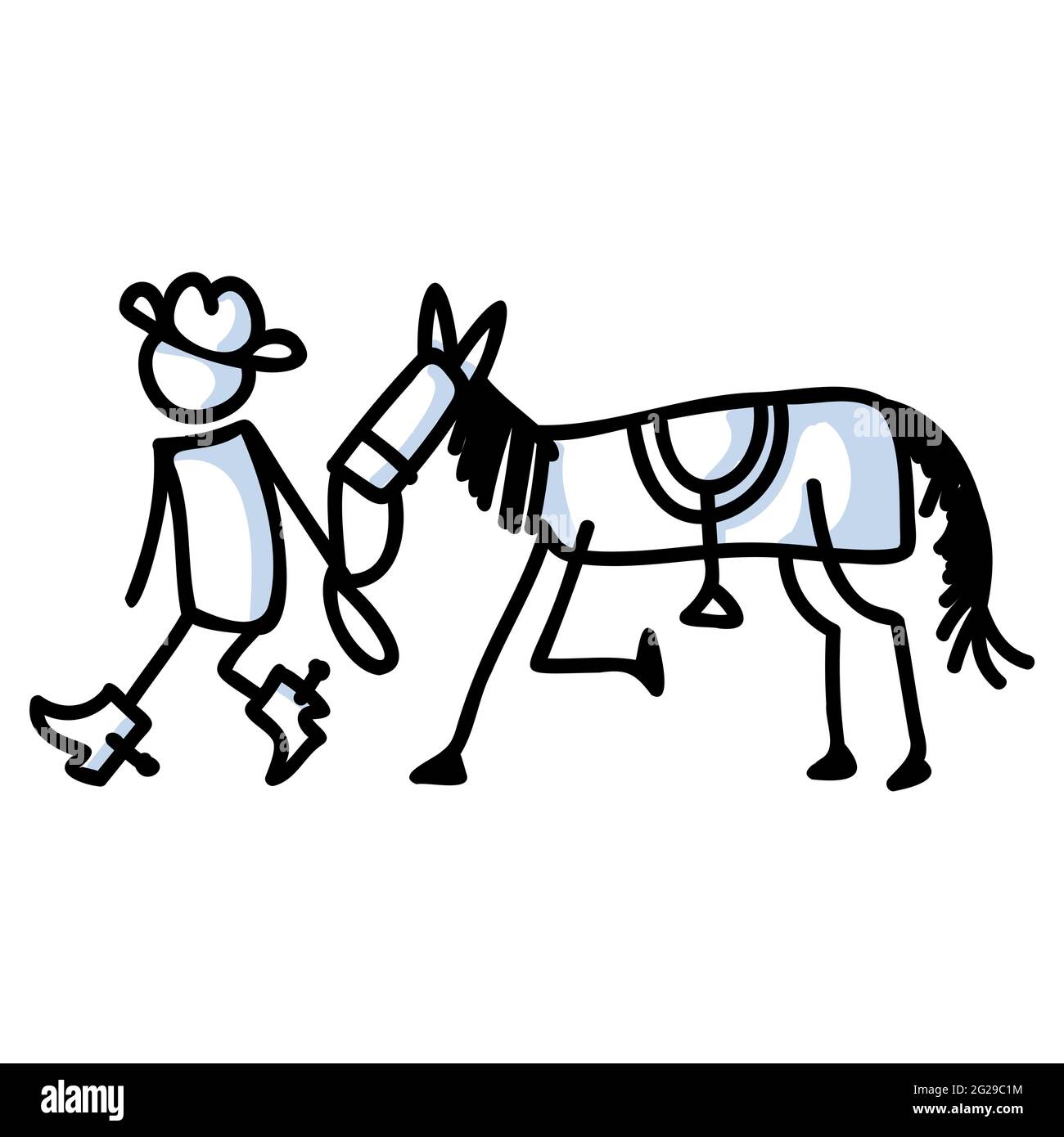 Black and white drawn stick figure of cowboy horse clip art. Wild masculine  stallion for monochrome folk icon sketchnote or illustrated scrapbook Stock  Vector Image & Art - Alamy