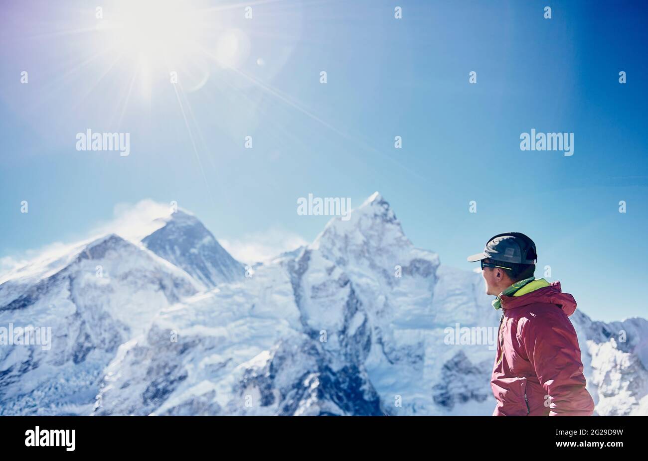 Mingma Sherpa admiring Mount Everest Summit Stock Photo