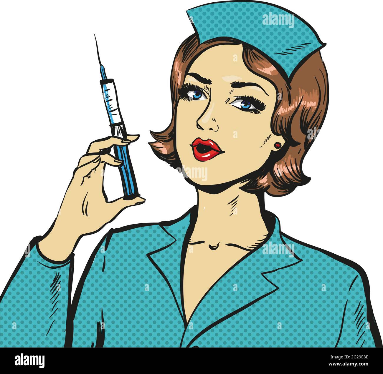 Pop art nurse doctor with syringe retro cartoon vector Stock Vector