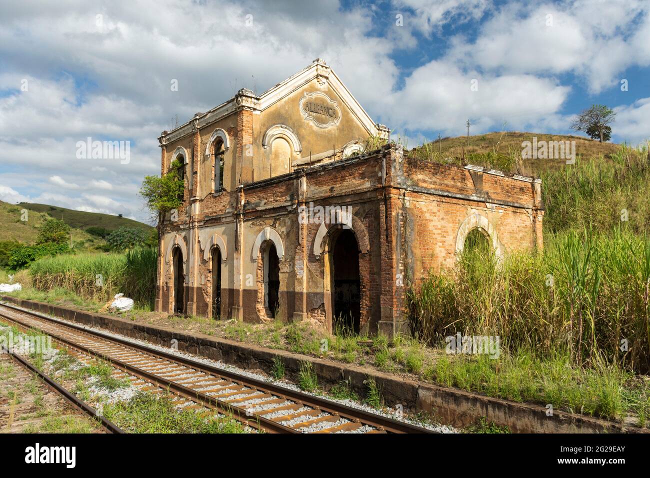 Old historic abandoned train station in the countryside Stock Photo