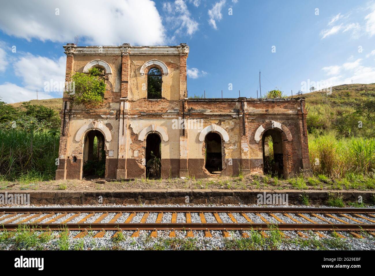 Old historic abandoned train station in the countryside Stock Photo