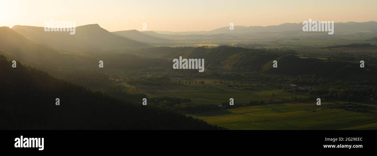 High resolution panorama from Szczeliniec Wielki viewpoint at sunset i Stock Photo