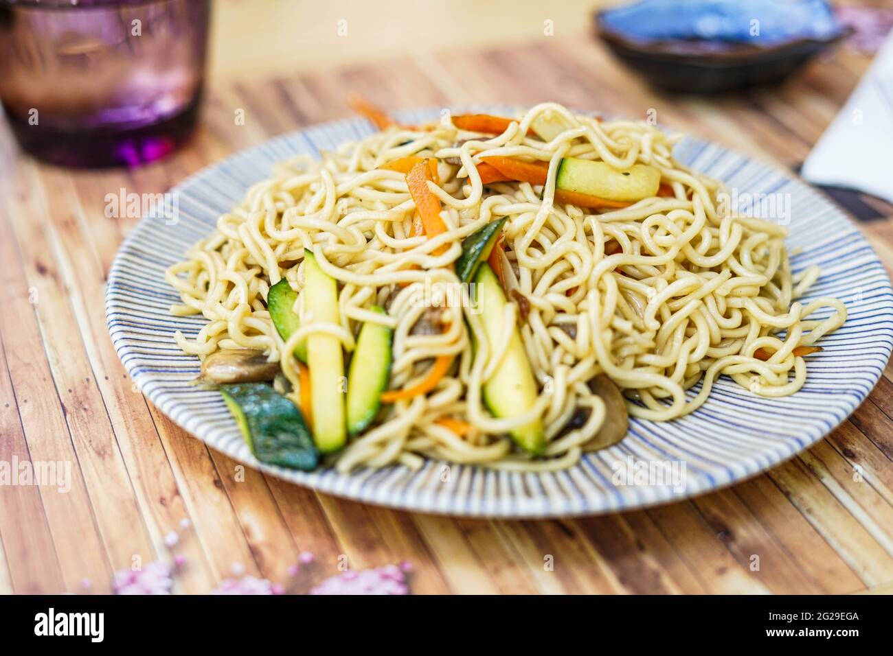 A restaurant plate with Japanese noodles Stock Photo