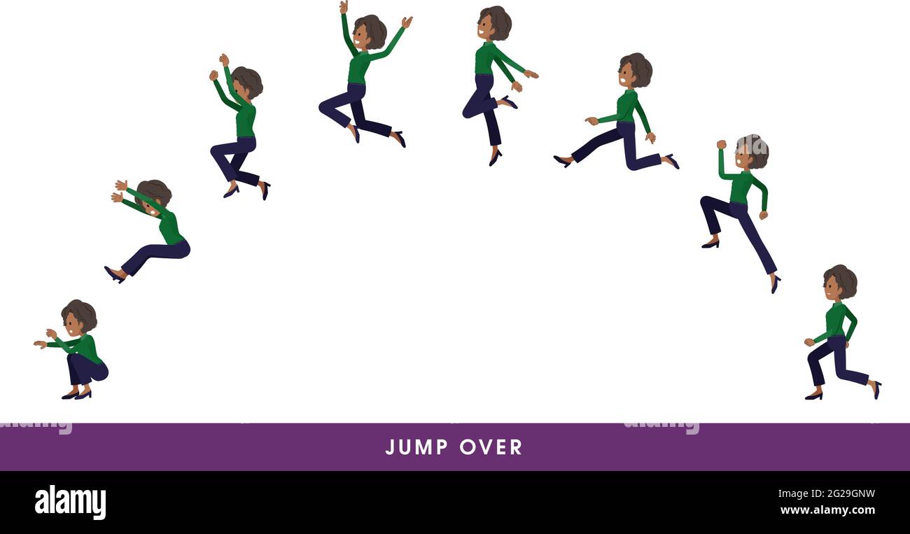 A set of Black business women who jump over big.It's vector art so easy to edit. Stock Vector