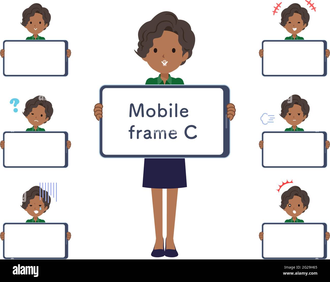 A set of Black business women and smartphone screen.type-C.It's vector art so easy to edit.The inside of the screen is transparent, so it is easy to f Stock Vector