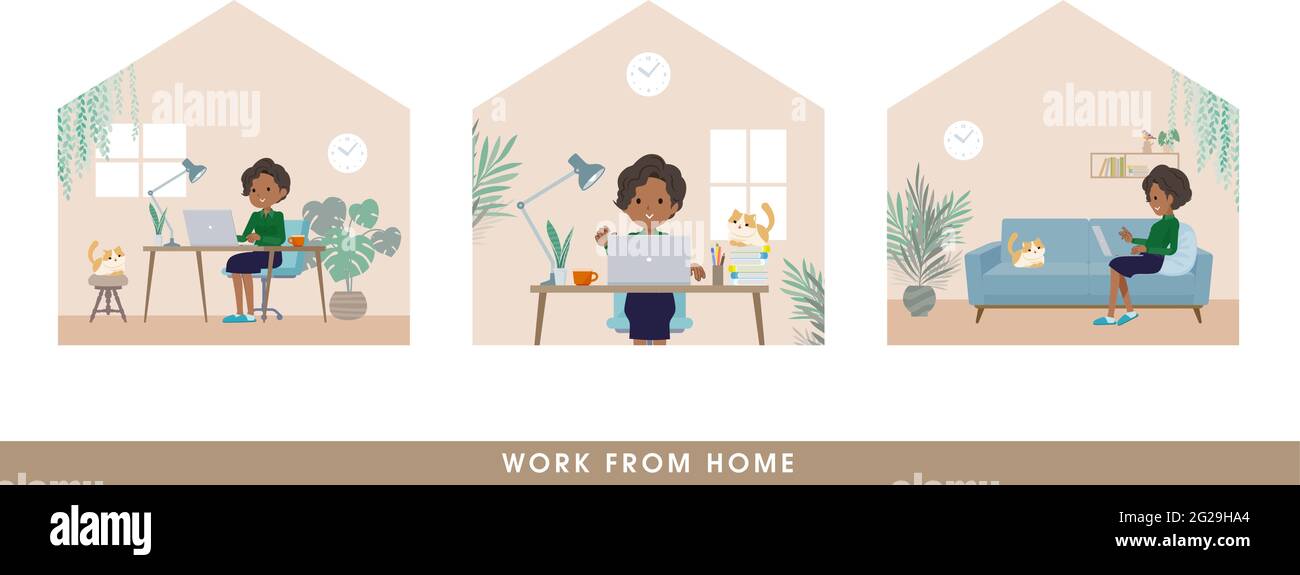 A set of Black business women working from home. It's vector art so easy to edit. Stock Vector