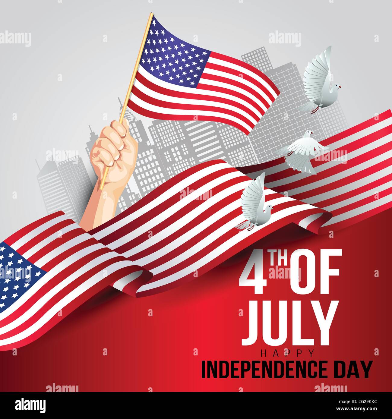 happy independence day America. hands holding with American flag. vector illustration design. Stock Vector