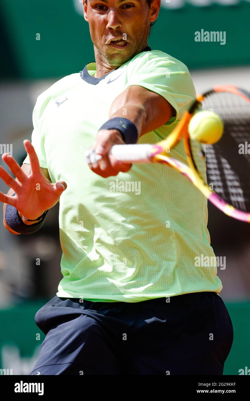 Paris, France. 9th June, 2021. Rafael Nadal from Spain at the 2021 French Open Grand Slam tennis tournament in Roland Garros, Paris, France. Frank Molter/Alamy Live news Stock Photo