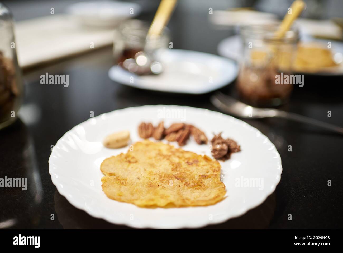 Photography oh a banana pancake in a white plate Stock Photo